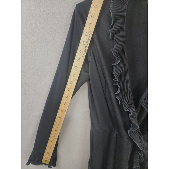 R&K Originals Knit Black Wrap Dress with Satin Ruffle Trim - Size Missing - Picture 5 of 8